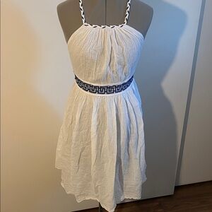 Chic White and Blue Halter Dress